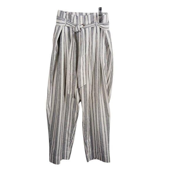 Madewell Pants - NWT Madewell, Size 14, White Navy Stripe Linen Blend Paper Bag  Crop Pants